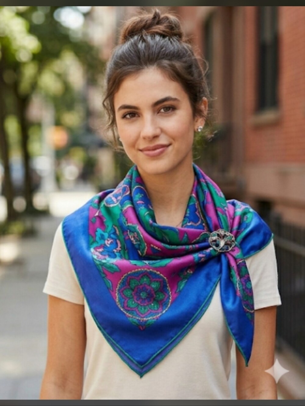 Vintage 80s 90s Jewel Tone Floral Square Scarf Satin Silk Look Magenta Blue